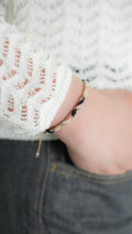 Pulsera Miyuki redonda beige plata negro