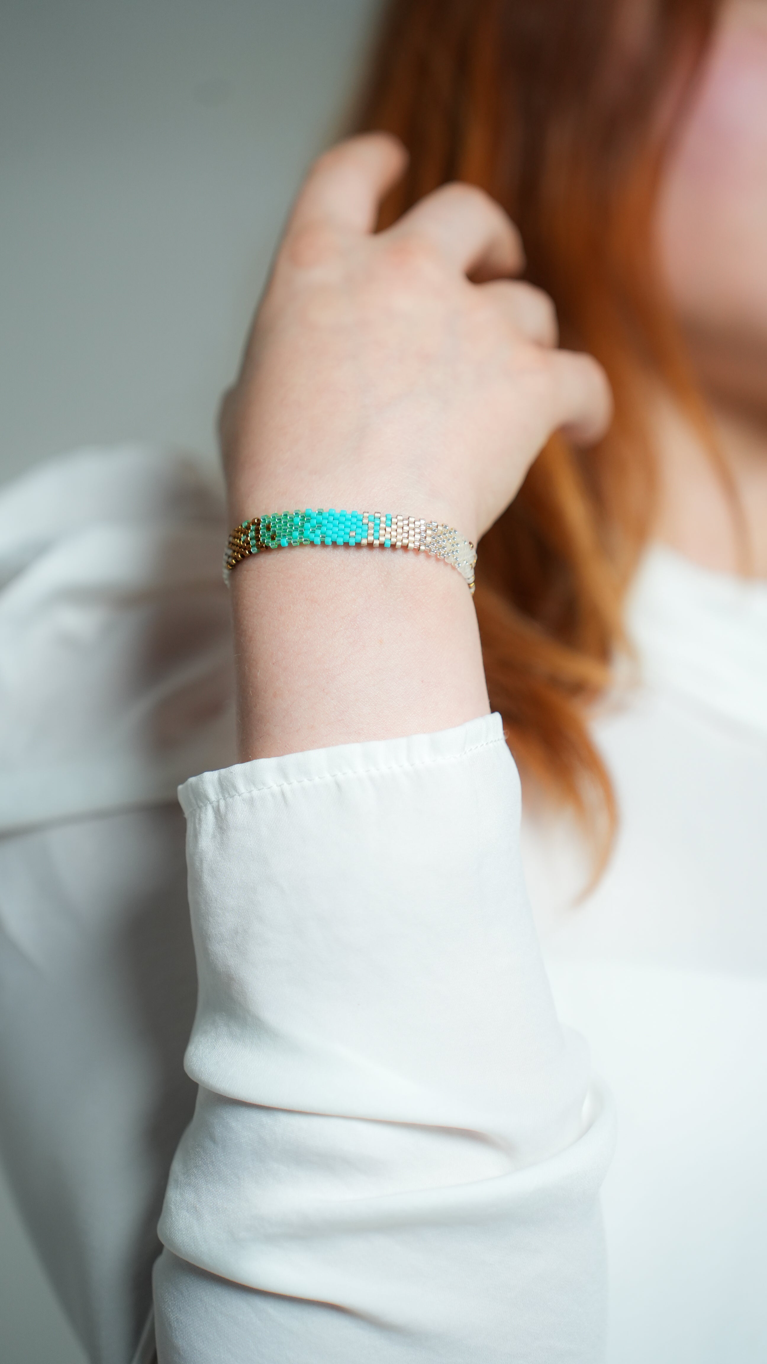 Pulsera Miyuki chica combinacion plata turquesa ocre