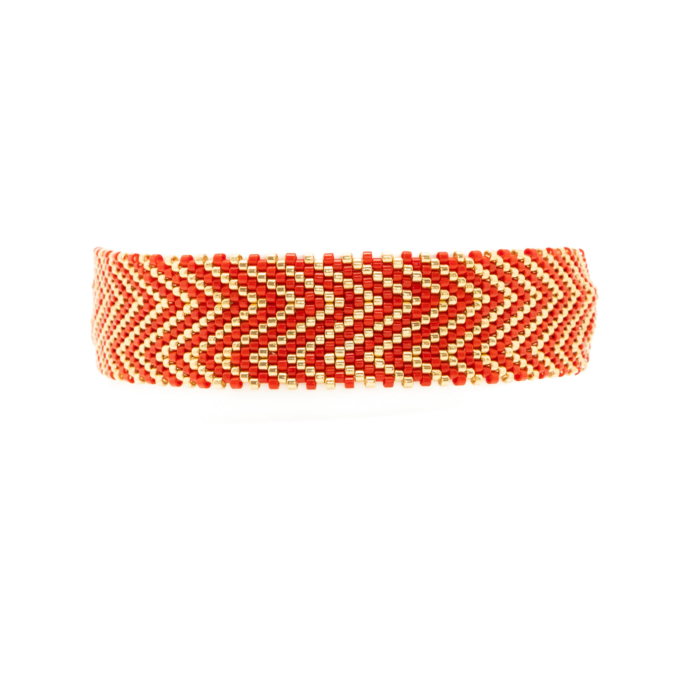 Pulsera Miyuki grande flechas rojo dorado