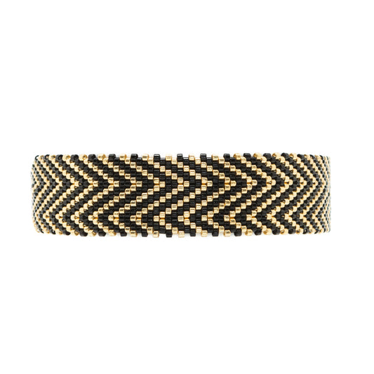 Pulsera Miyuki grande flechas negro dorado