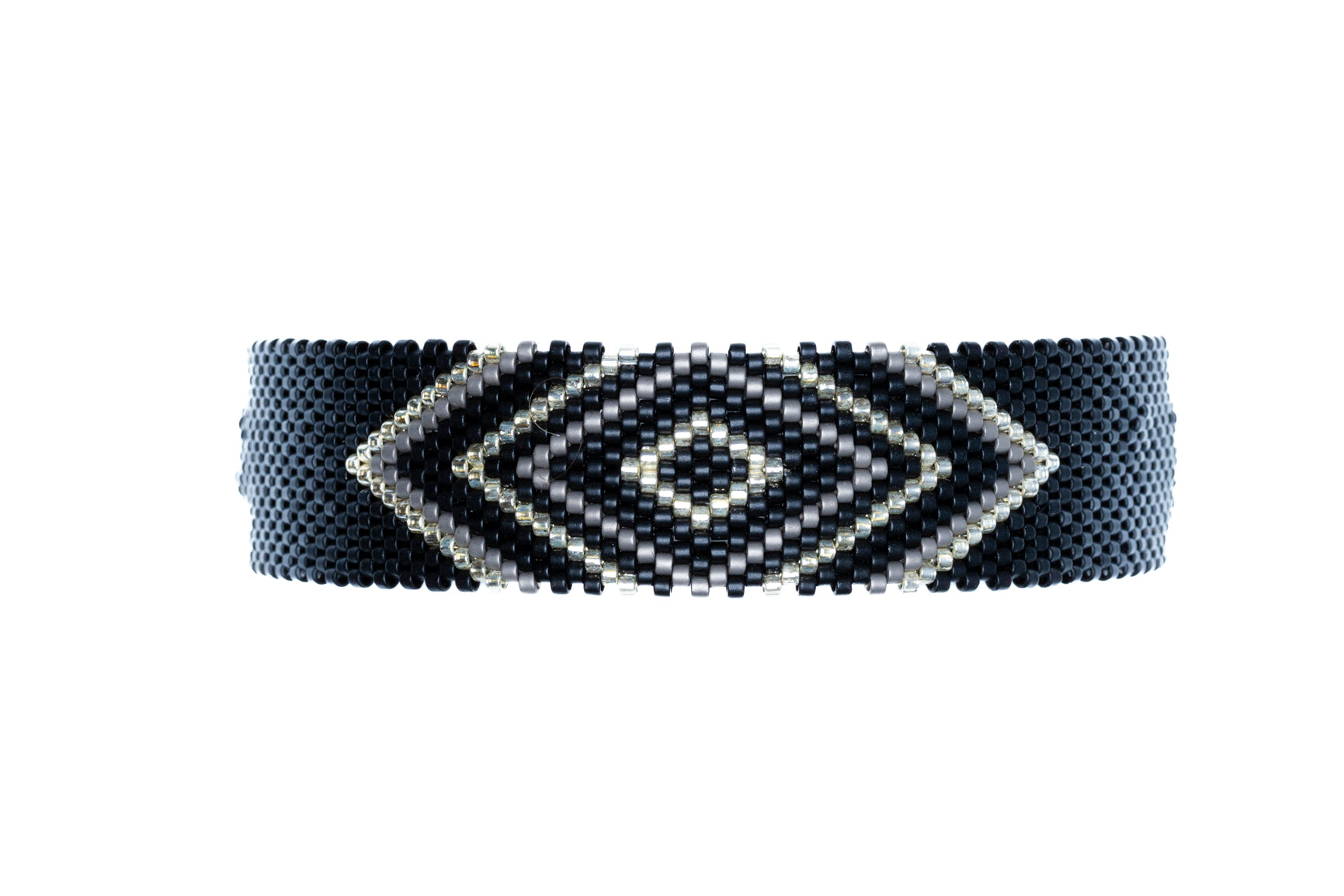 Pulsera Miyuki grande negro rombo plata