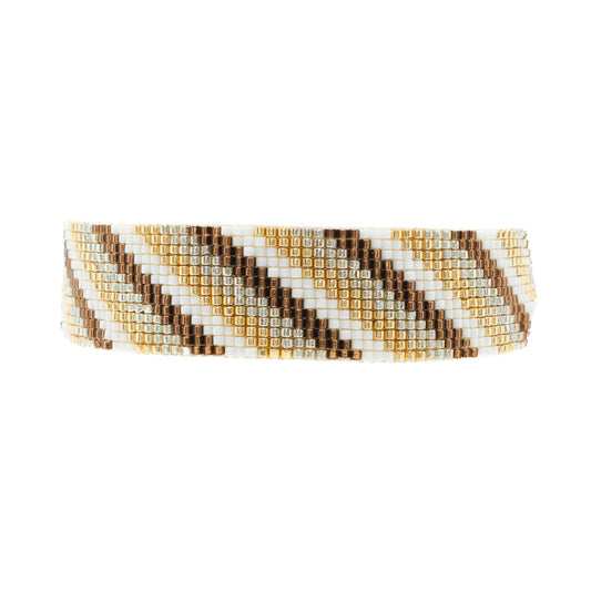 Pulsera Miyuki grande diagonales ocre oro plata blanco