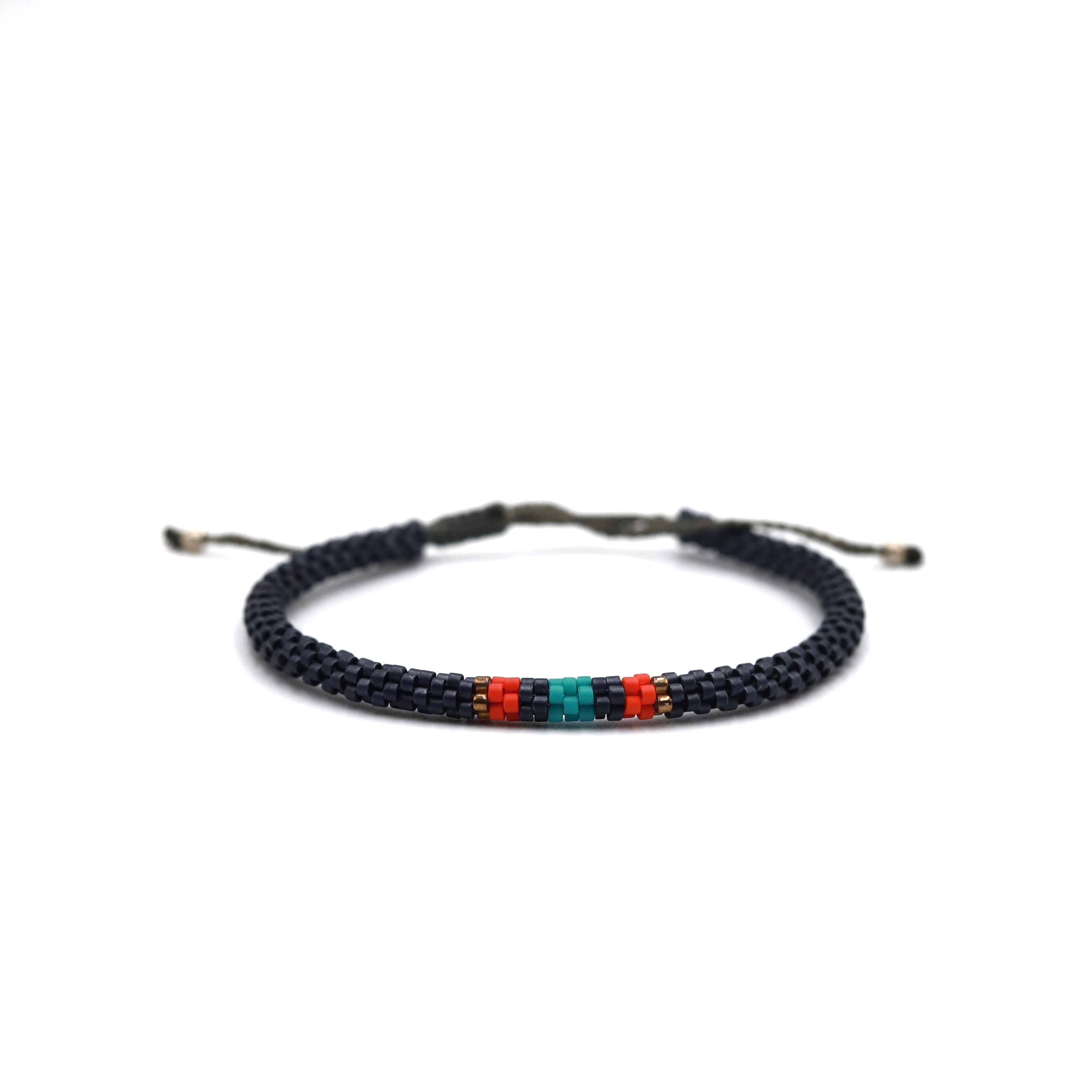 Pulsera Miyuki Caballero redonda oxford centro turquesa rojo ocre