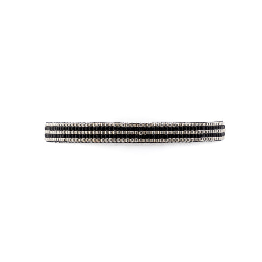 Pulsera Miyuki chica Líneas horizontal negro plata