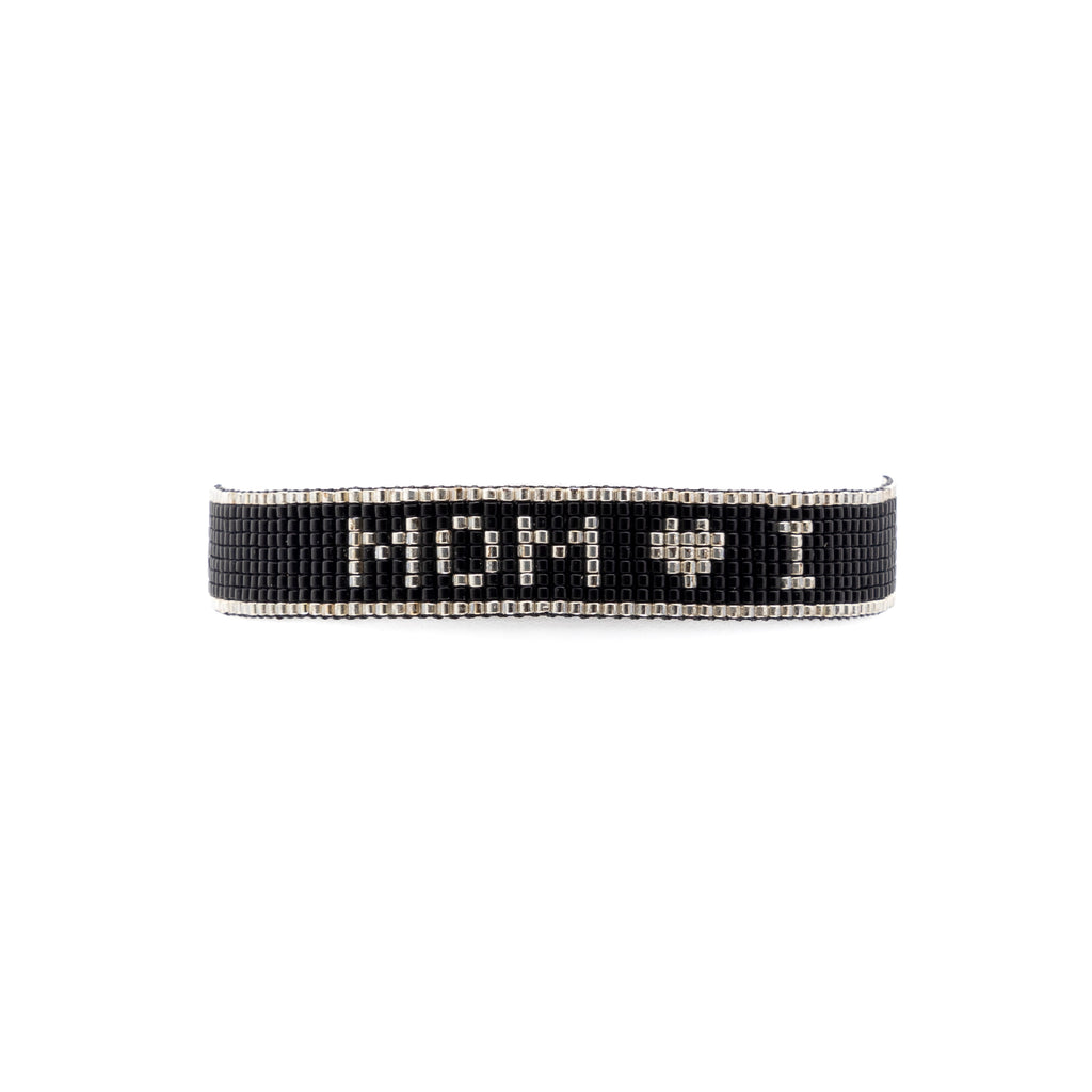 Brazalete I LOVE MOM negra con plateado