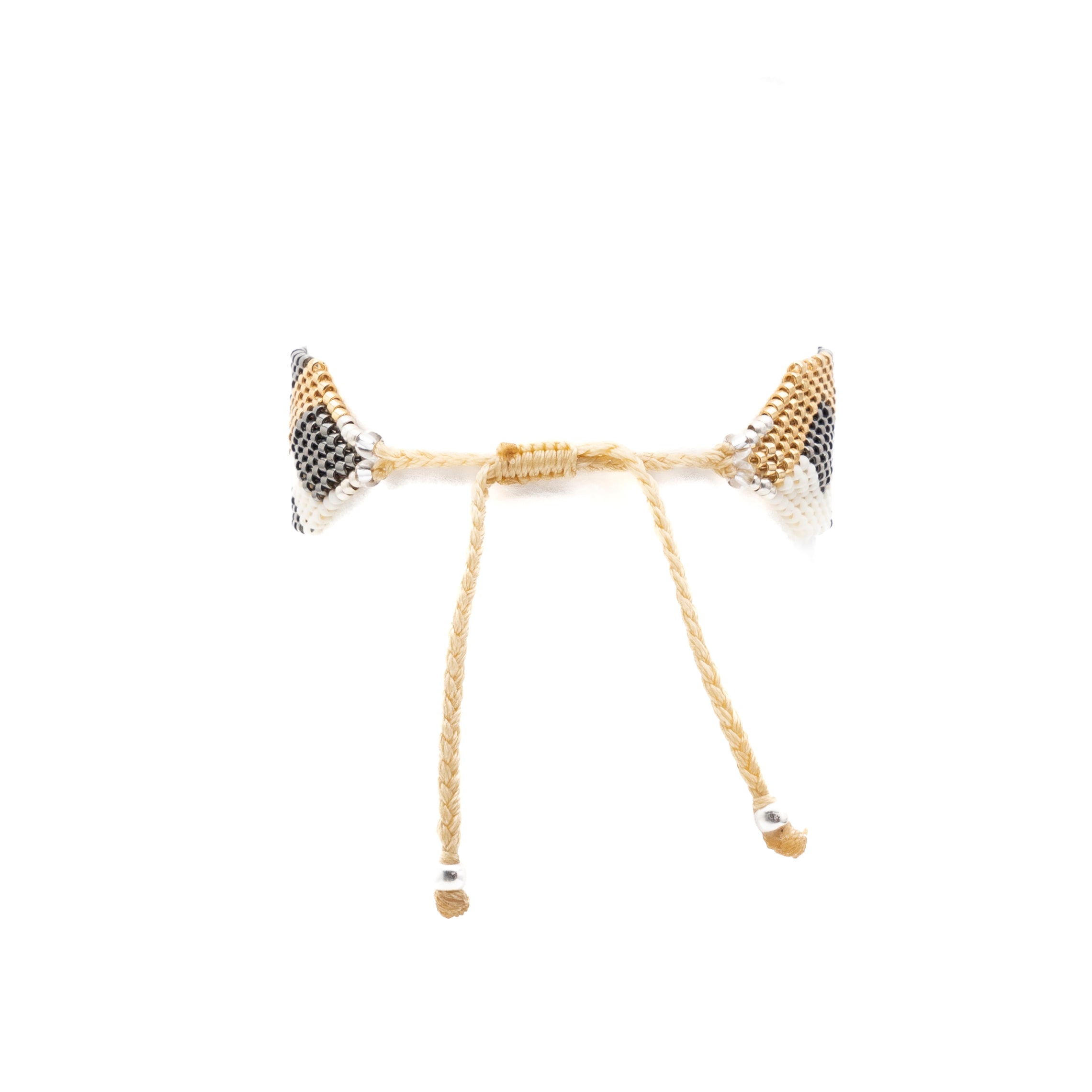 Pulsera Miyuki grande oxford lineas cruzadas blanco y dorado