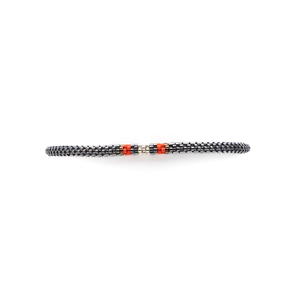 Pulsera Miyuki Caballero redonda oxford centro rojo, plata