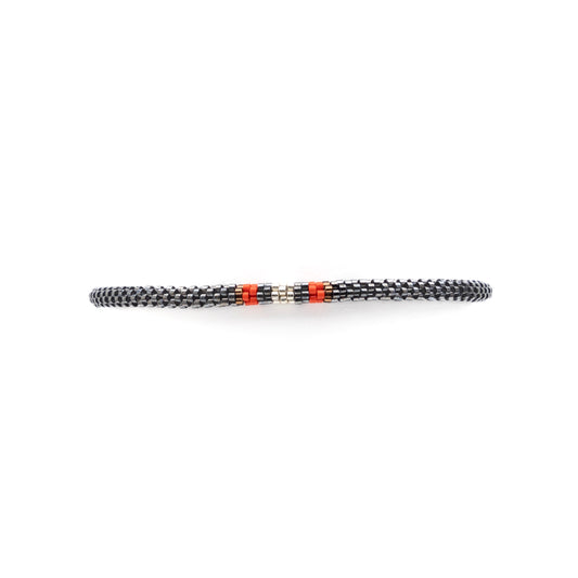 Pulsera Miyuki Caballero redonda oxford centro rojo, plata