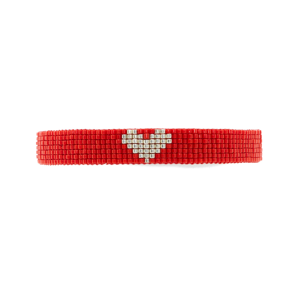 Brazalete Miyuki rojo CORAZÓN plata