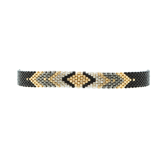 Pulsera Miyuki chica rombo negro dorado
