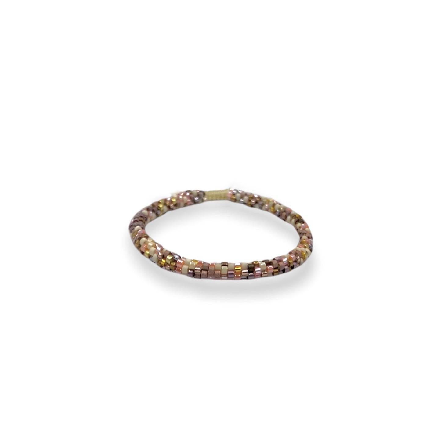 Pulsera Miyuki redonda combinacion beige con coral rosas