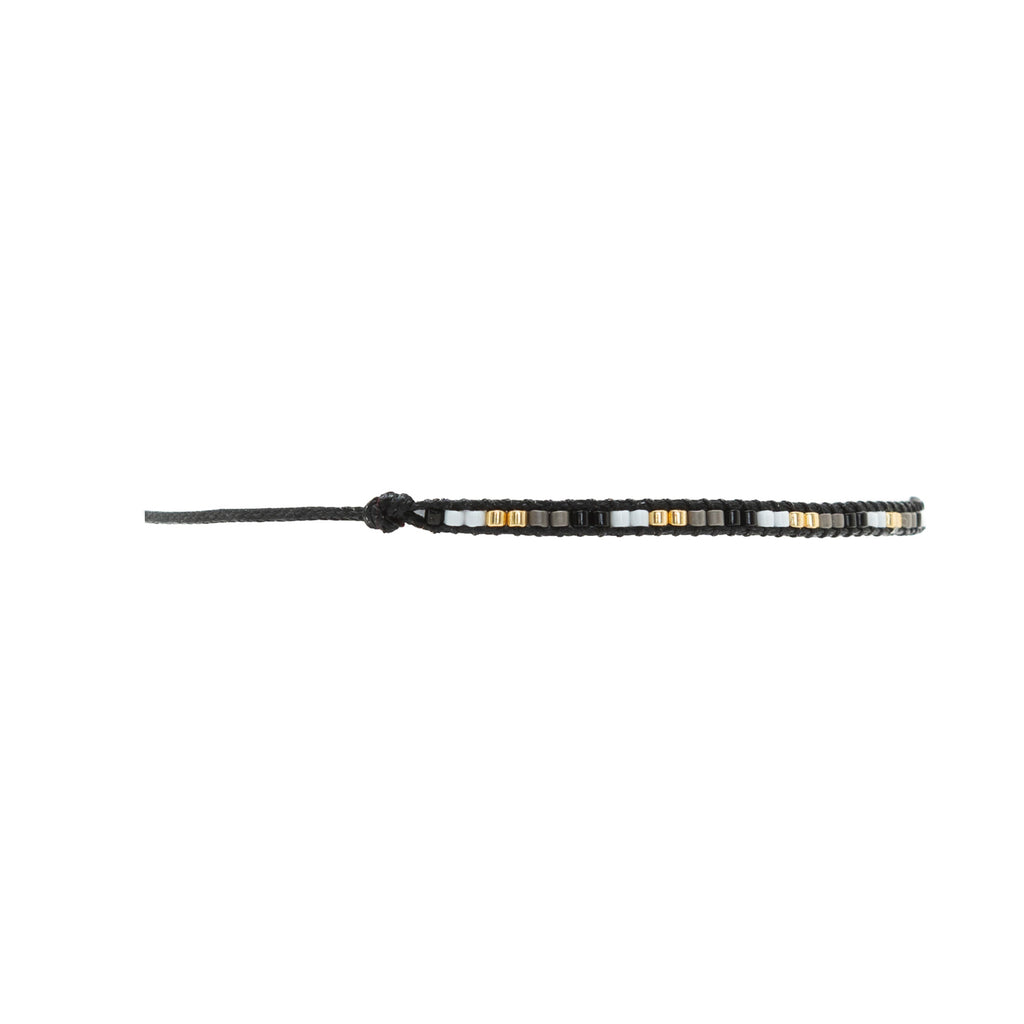 Pulsera Miyuki linea sencilla Negro blanco oxford oro