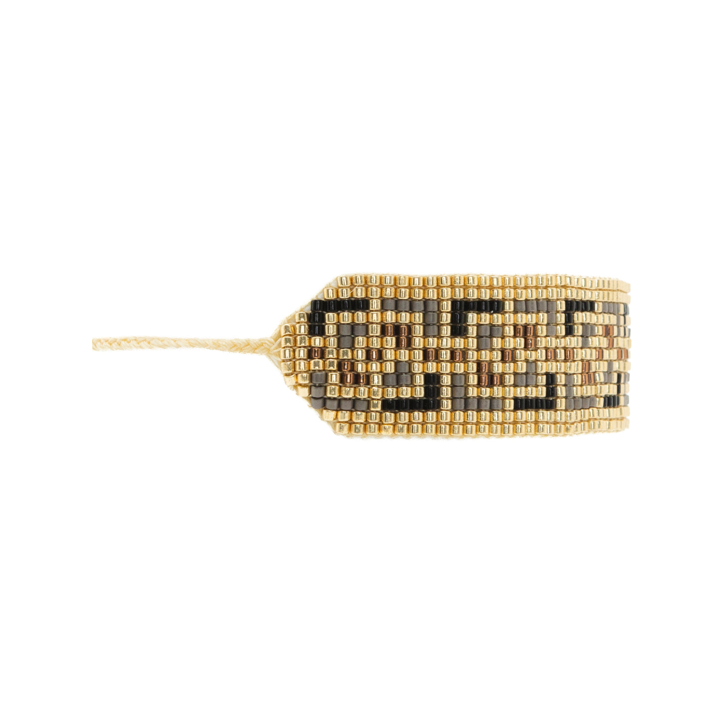Pulsera Miyuki grande dorada cuadros oxford negro