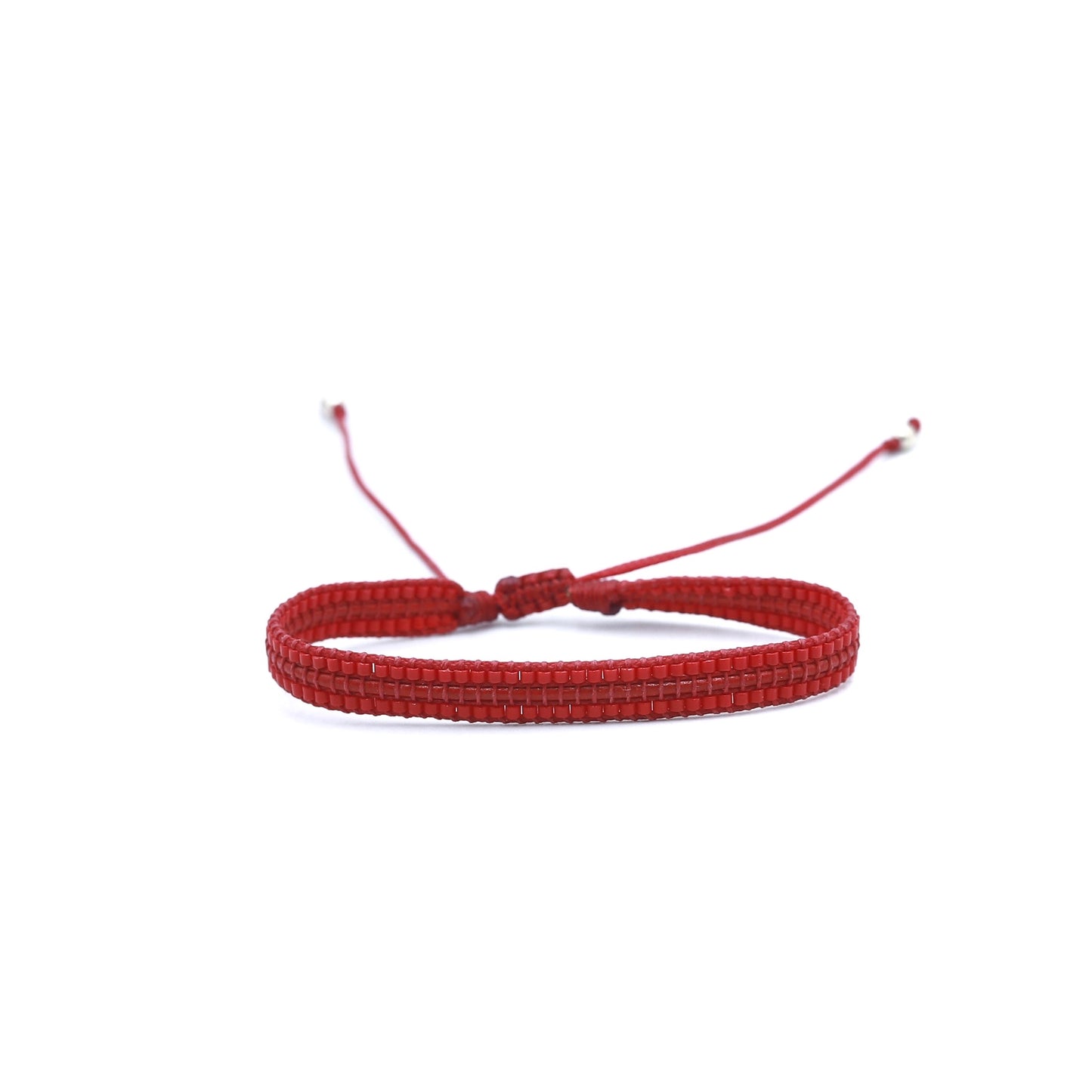 Pulsera Miyuki y cuero encerado rojo