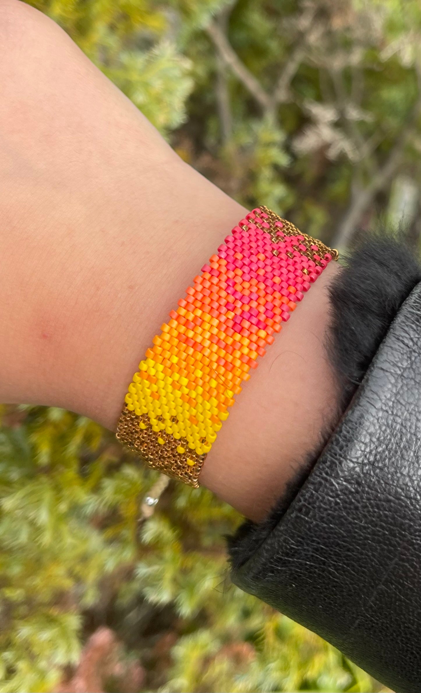 Pulsera Miyuki grande combinacion naranja amarillo ocre