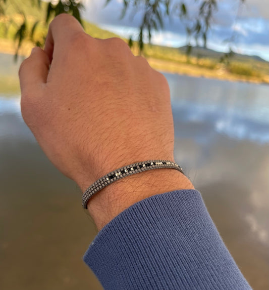 Pulsera Miyuki Caballero oxford negro plata