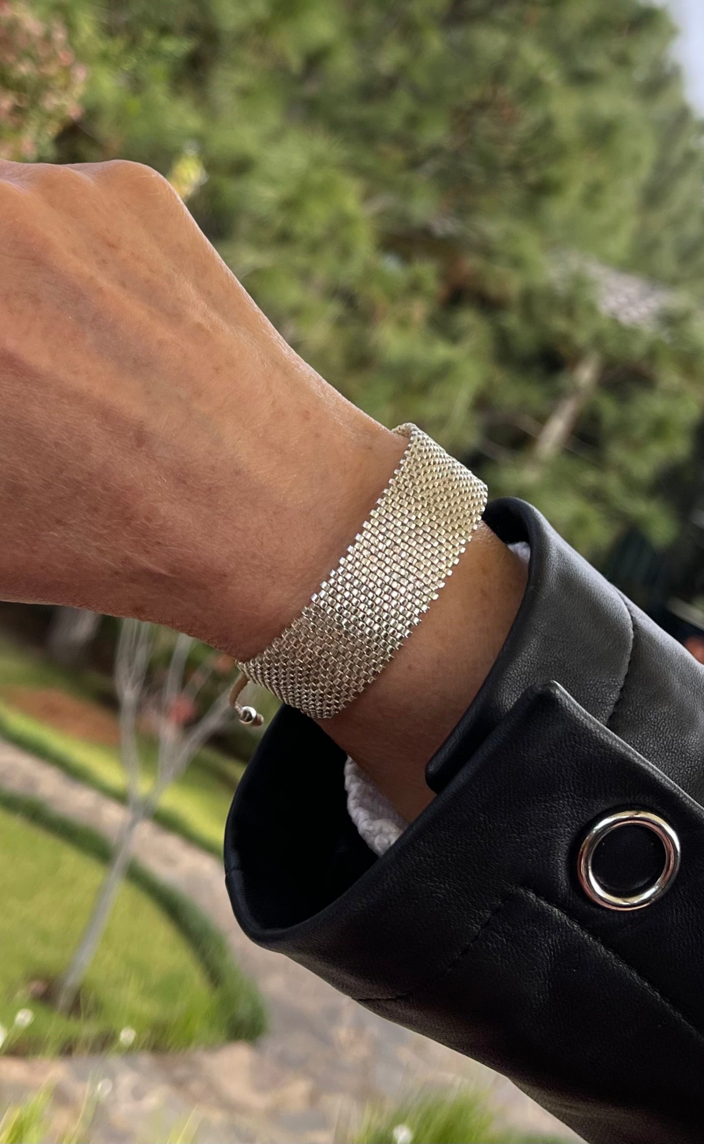 Pulsera Miyuki grande plata