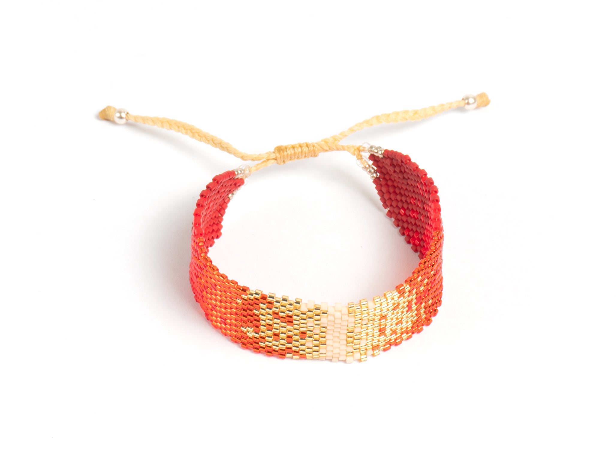 Pulsera Miyuki grande rojo naranja centro beige
