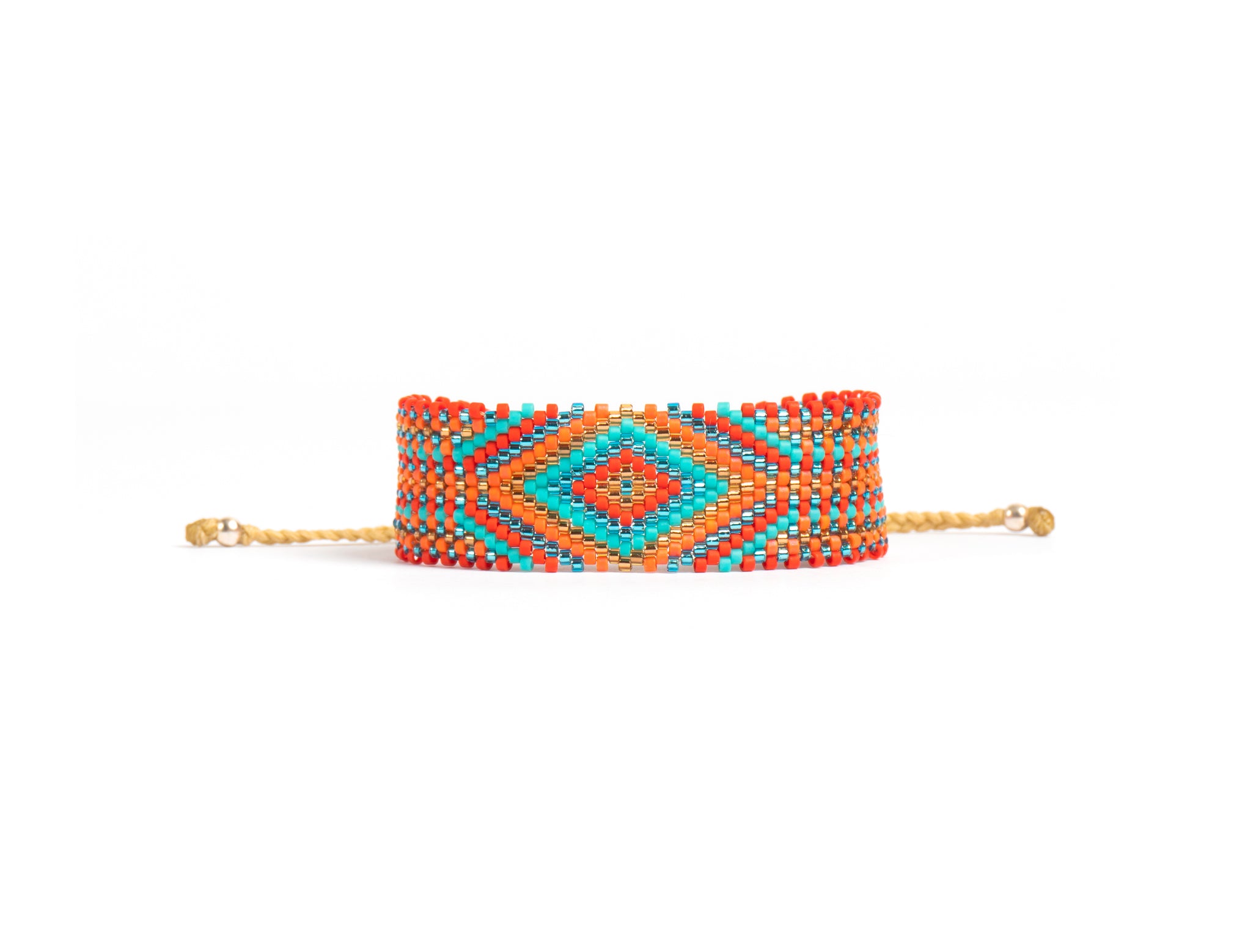 Pulsera Miyuki grande naranja rombo turquesa