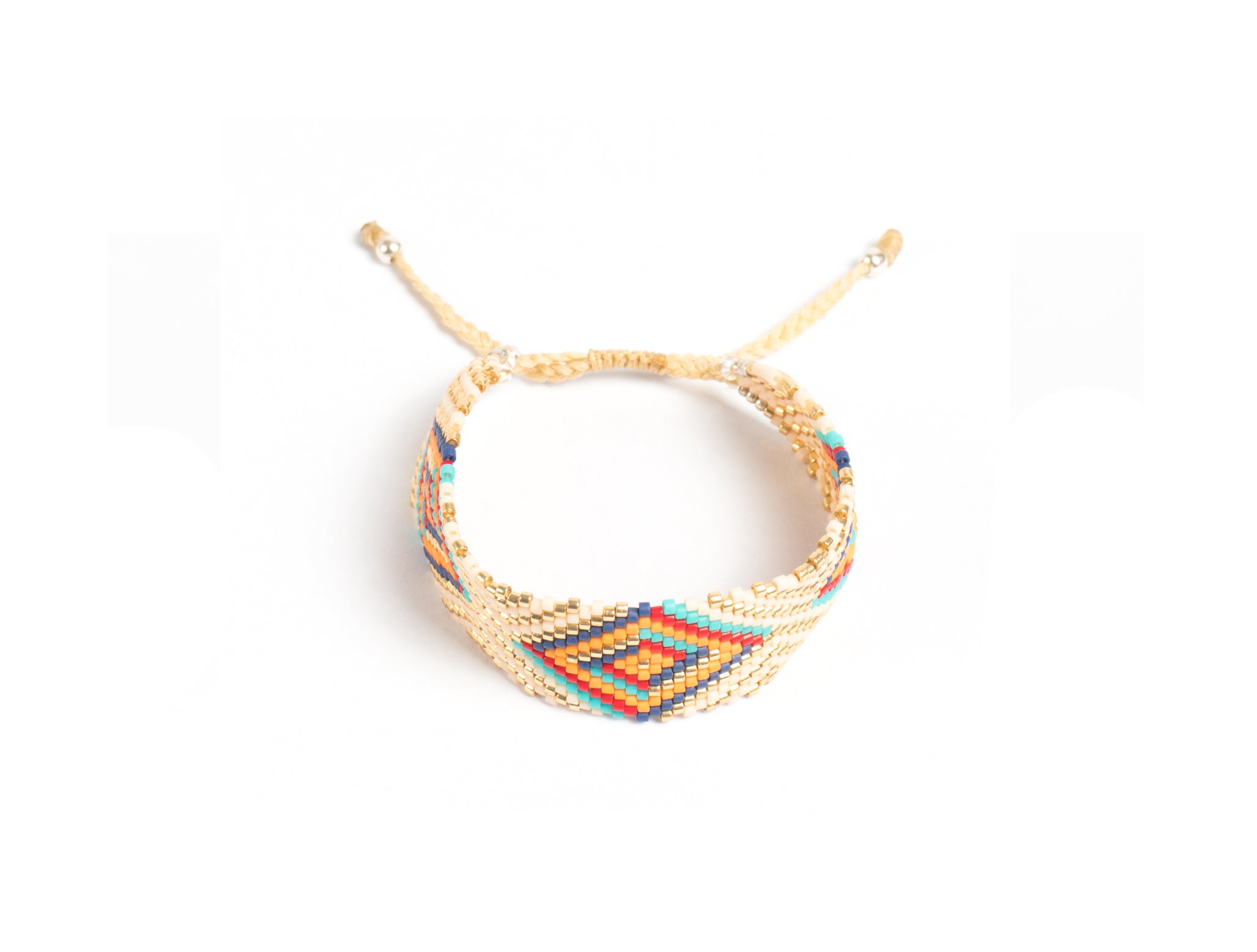 Pulsera Miyuki grande rombo colores lineas beige dorado