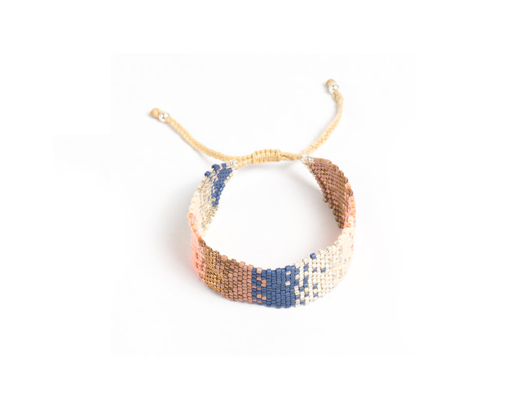 Pulsera Miyuki grande combinacion rosa azul ocre beige