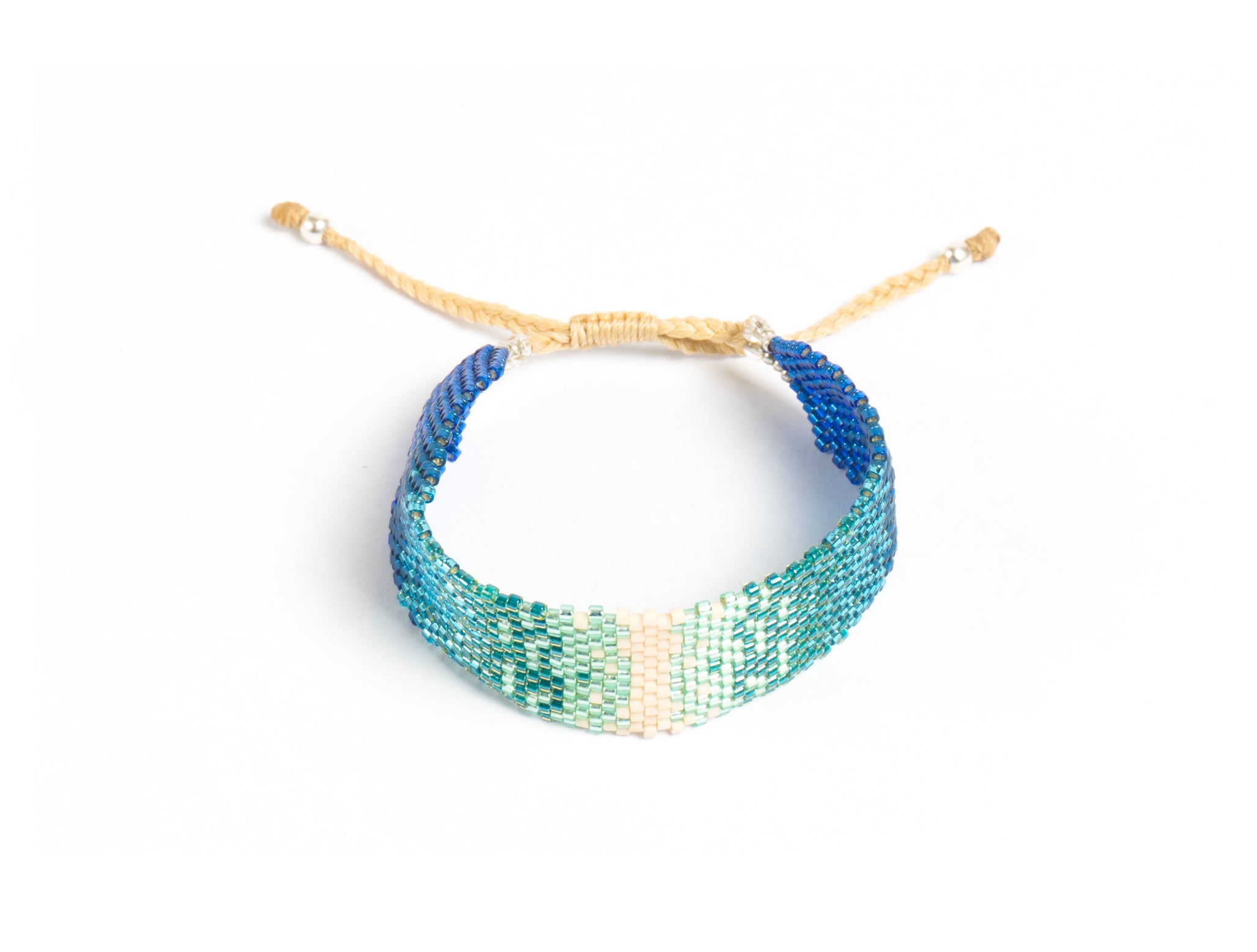 Pulsera Miyuki grande combinacion azules con blanco