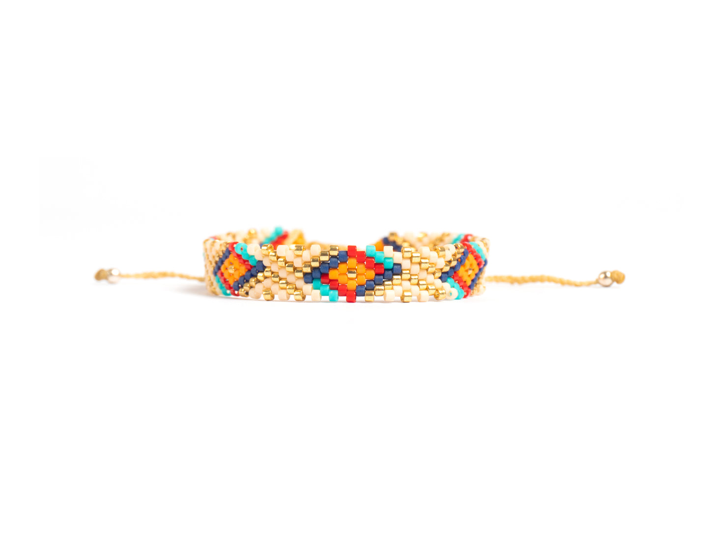 Pulsera Miyuki chica rombo colores lineas beige dorado
