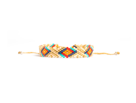 Pulsera Miyuki chica rombo colores lineas beige dorado