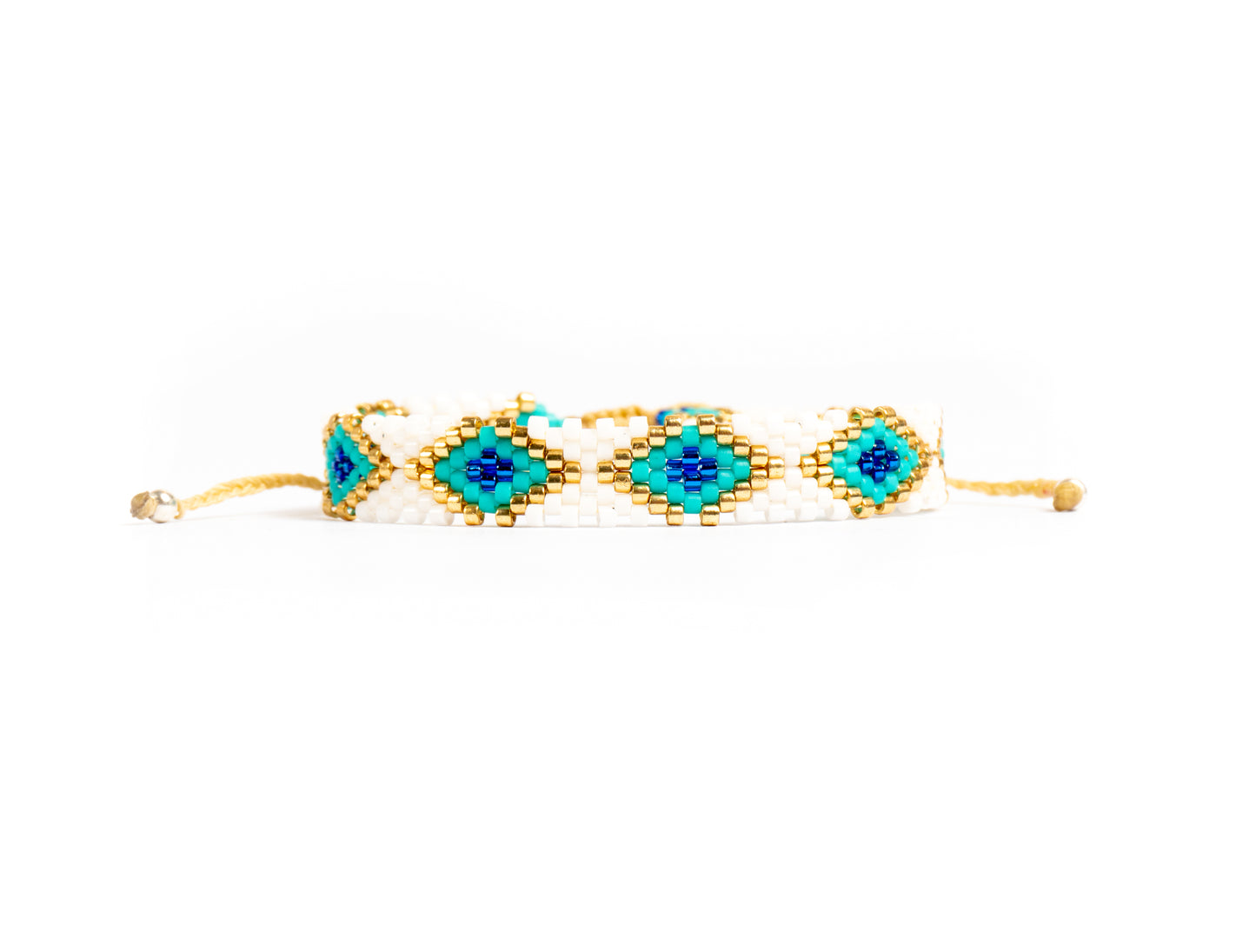 Pulsera Miyuki chica blanca rombos turqueza