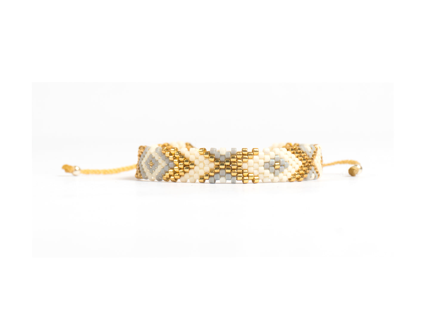 Pulsera Miyuki chica rombos azul claro beige oro