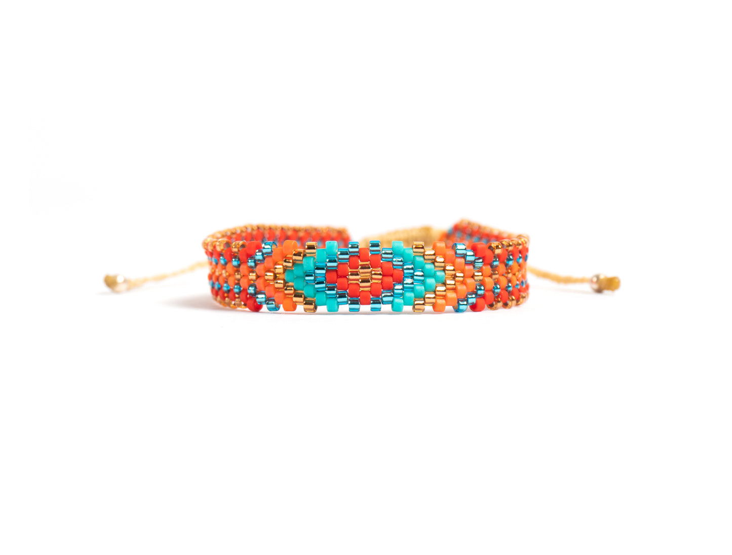 Pulsera Miyuki chica naranja rombo turqueza