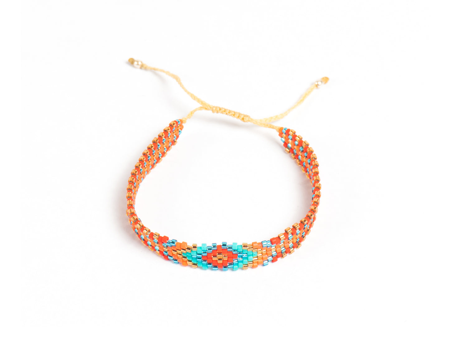 Pulsera Miyuki chica naranja rombo turqueza