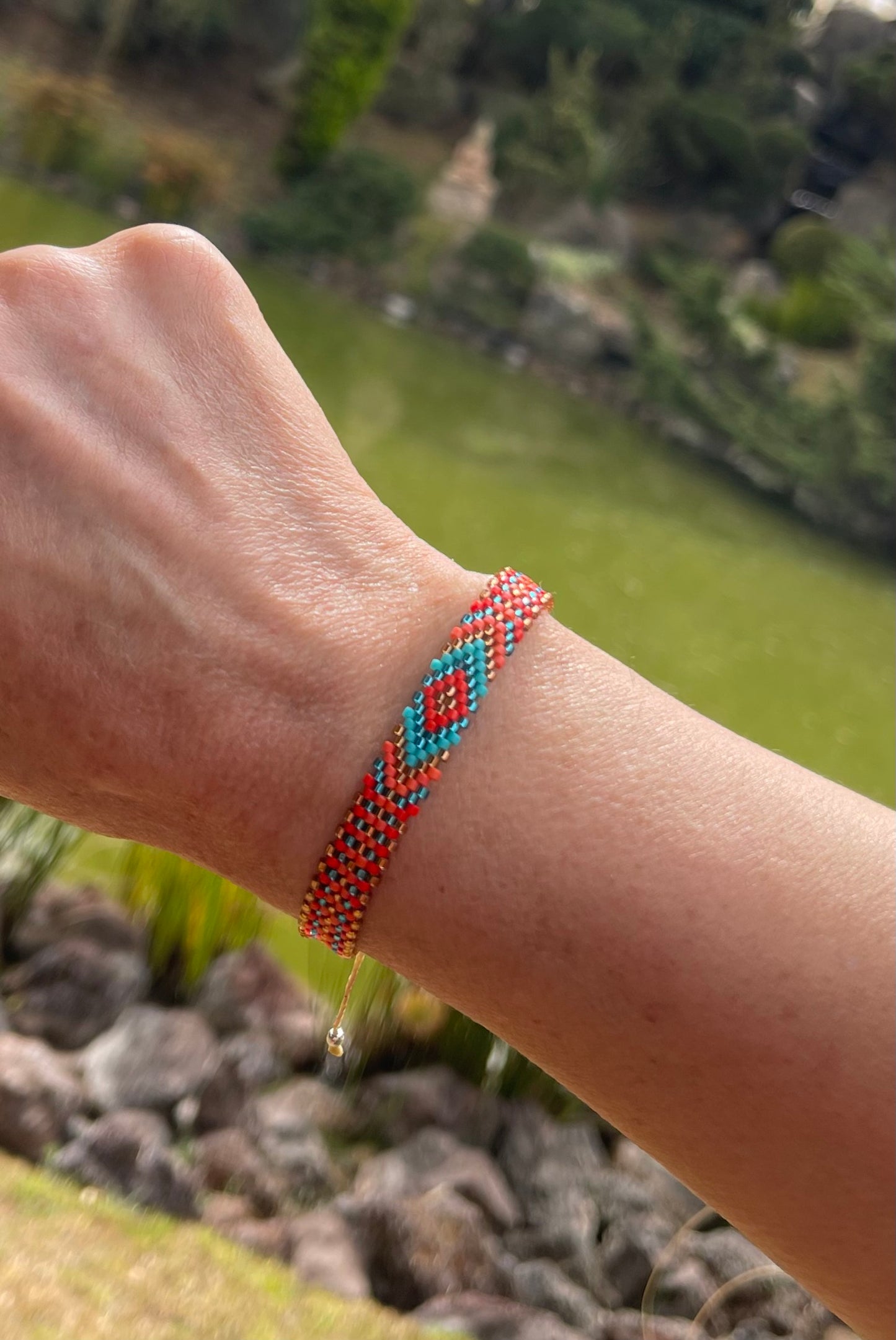 Pulsera Miyuki chica naranja rombo turqueza