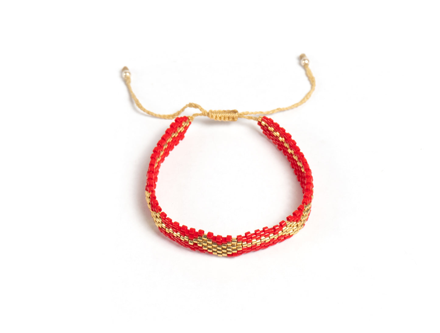 Pulsera Miyuki chica rojo corazones oro