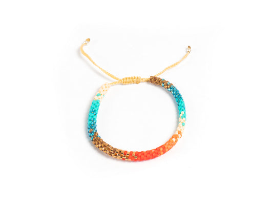 Pulsera Miyuki redonda combinación turquesa rojo naranja ocre