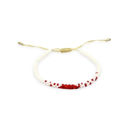 Pulsera Miyuki redonda blanco con rojo