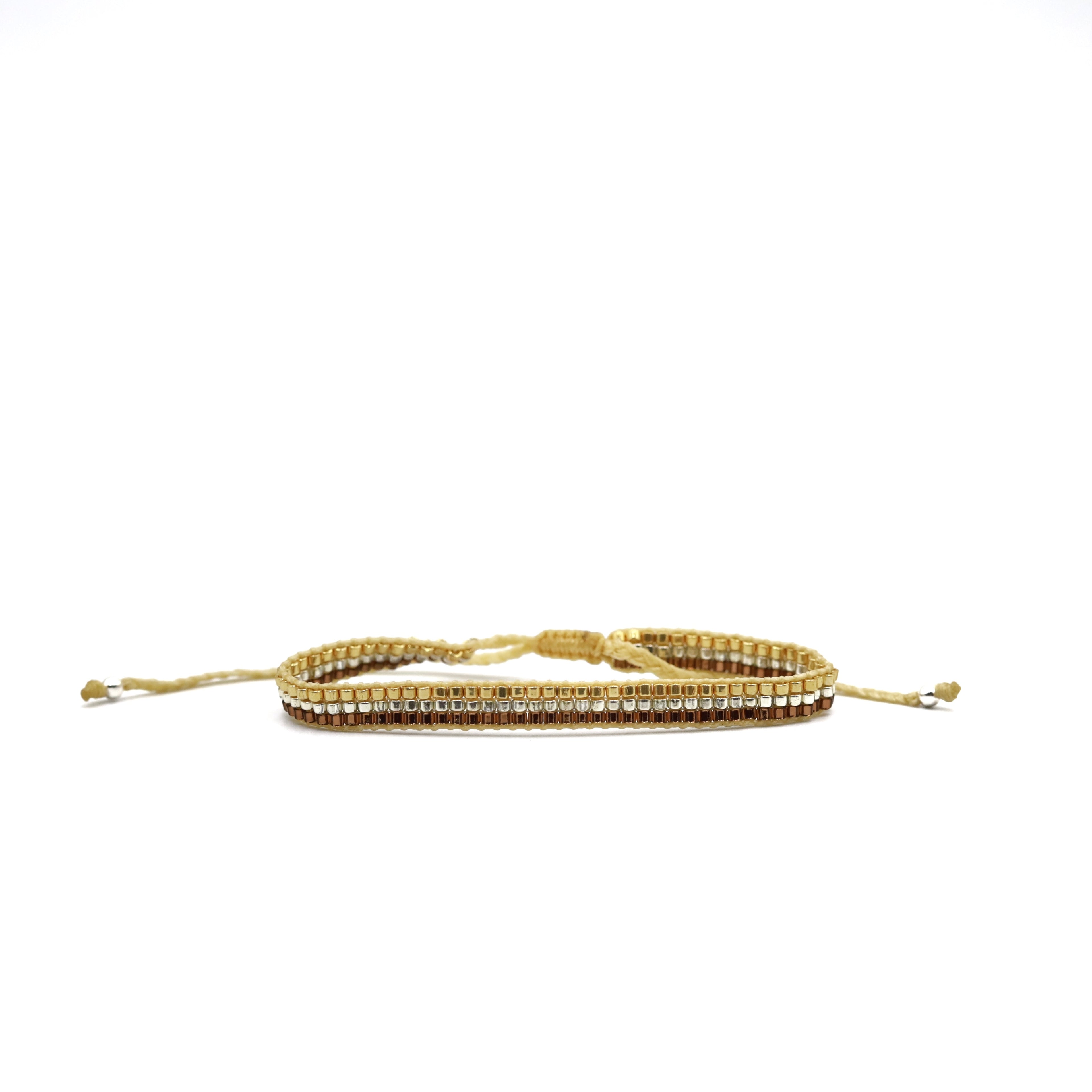 Pulsera Miyuki 3 lineas ocre plata oro