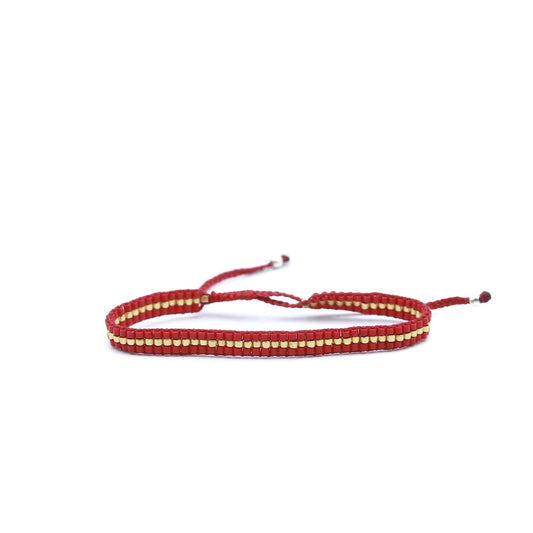 Pulsera MIYUKI 3 lineas rojo centro dorada